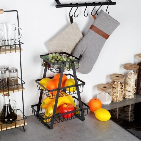 Koszyk na Owoce Warzywa 3 Poziomy Metalowy Czarny 28 x 17,5 x 34,5 cm VILDE