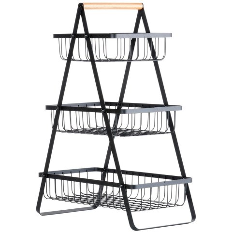 Koszyk na Owoce Warzywa 3-poziomowy Metalowy Czarny VILDE 34x17,5x46,5 cm