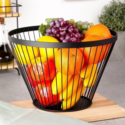 Koszyk na Owoce Warzywa Metalowy Czarny Kosz Okrągły Loftowy 30 cm NAVA
