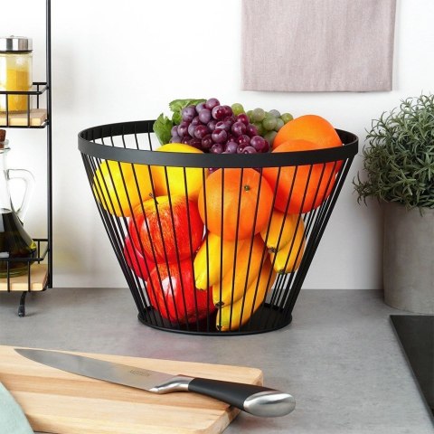 Koszyk na Owoce Warzywa Metalowy Czarny Kosz Okrągły Loftowy 30 cm NAVA