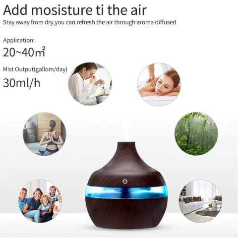 Nawilżacz elektryczny Aroma dyfuzor powietrza drewno ultradźwiękowy nawilżacz powietrza olejek aromaterapia Cool Mist Maker dla domu 300ml