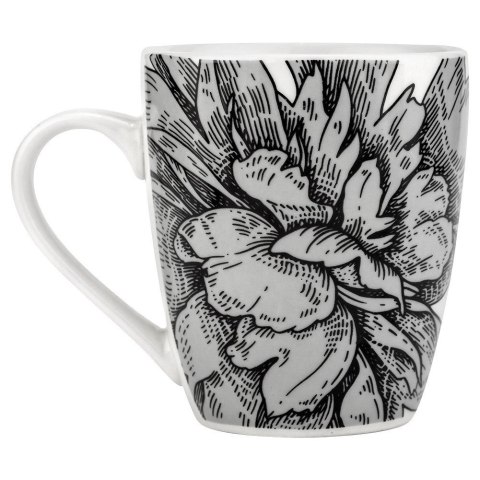 Kubek Porcelanowy 380 ml NAVA Biały Czarne Kwiaty do Zmywarki Mikrofali