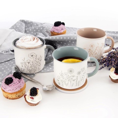 Kubek Porcelanowy 400 ml ORION Kwiaty Biały Solidny do Zmywarki