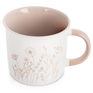 Kubek Porcelanowy 400 ml ORION Kwiaty Biały z Beżowym Wnętrzem do Zmywarki