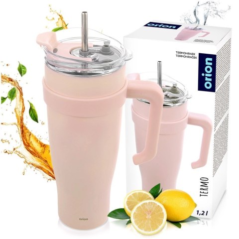 Kubek termiczny stalowy różowy z uchwytem TERMO 1,2 l