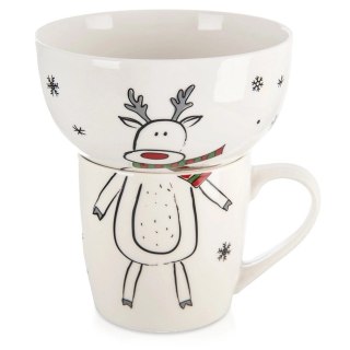 Kubek z Miseczką Porcelanowy 2 el. ORION Renifer Zestaw Śniadaniowy
