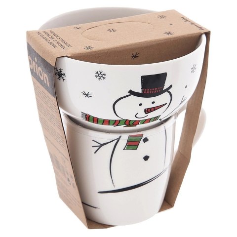 Kubek z Miseczką Porcelanowy 2 el. ORION Zima Bałwan Zestaw Śniadaniowy