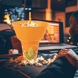 Kubek z Miską na Popcorn 500 ml 1 L ORION Pomarańczowy ze Słomką