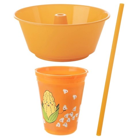 Kubek z Miską na Popcorn 500 ml 1 L ORION Pomarańczowy ze Słomką