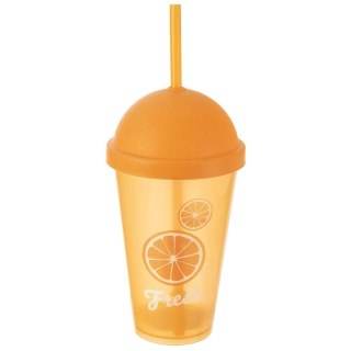 Kubek z Pokrywką i Słomką 450 ml ORION Pomarańczowy Nietłukący do Napojów