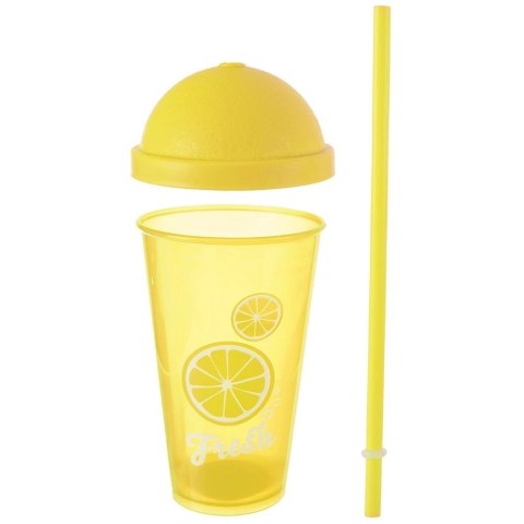 Kubek z Pokrywką i Słomką 450 ml ORION Żółty Nietłukący do Napojów