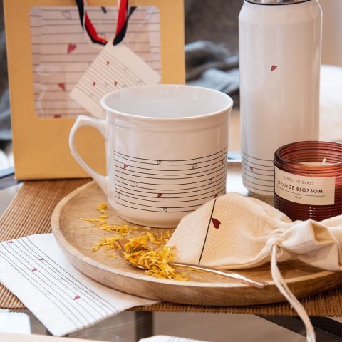 Kubek z Woreczkiem na Herbatę Zioła Ceramiczny Biały Serce ORION 700 ml