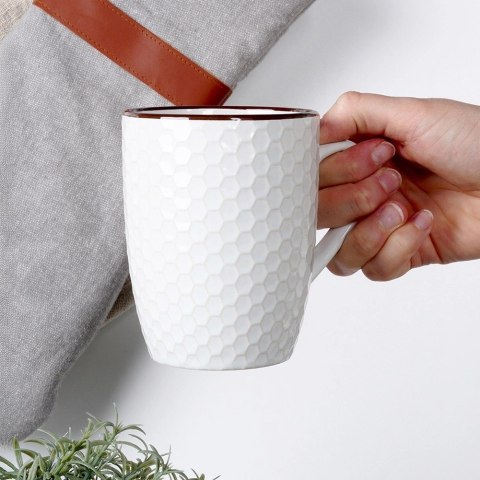 Kubki Ceramiczne Białe do Kawy Herbaty Zestaw Ozdobny VILDE 400 ml 4 szt.