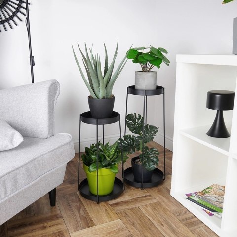 Kwietnik Metalowy Czarny 2-poziomowy Dekoracyjny ORION 46 / 58 cm 2 szt.