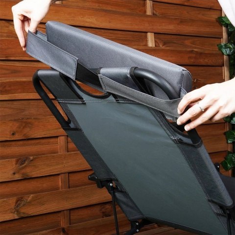 Leżak Ogrodowy Plażowy Składany z Zagłówkiem Poduszką Metalowy VILDE 110 Kg
