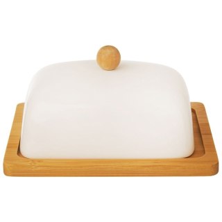 Maselniczka Maselnica Porcelanowa Bambusowa do Masła Biała ORION 16 x 13 cm