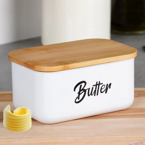 Maselniczka Pojemnik na Masło Stalowa Biała Klasyczna VILDE 15x10x7,5 cm