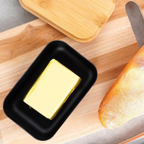 Maselniczka Pojemnik na Masło Stalowa Czarna Bambusowa VILDE 15x10x7,5 cm