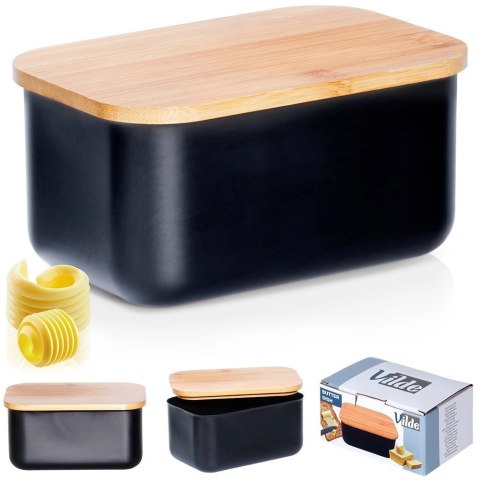 Maselniczka Pojemnik na Masło Stalowa Czarna Bambusowa VILDE 15x10x7,5 cm