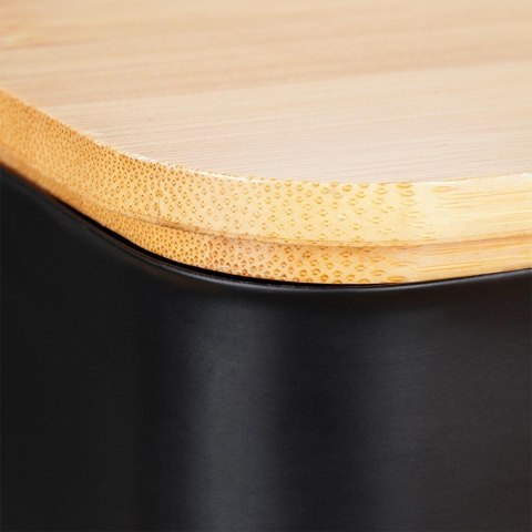 Maselniczka Stalowa Czarna z Pokrywką Bambusową 14,5 x 9,5 x 7,5 cm VILDE