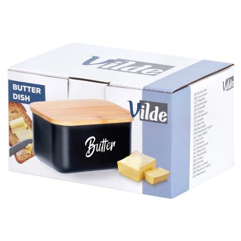 Maselniczka Stalowa Czarna z Pokrywką Bambusową 14,5 x 9,5 x 7,5 cm VILDE