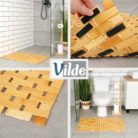 Mata Łazienkowa Bambusowa Antypoślizgowa VILDE 80 x 50 cm Naturalna