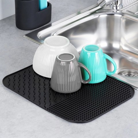 Mata do Suszenia Naczyń 34 x 26,5 cm Silikonowa Czarna z Rowkami VILDE