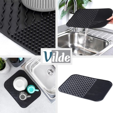 Mata do Suszenia Naczyń 34 x 26,5 cm Silikonowa Czarna z Rowkami VILDE