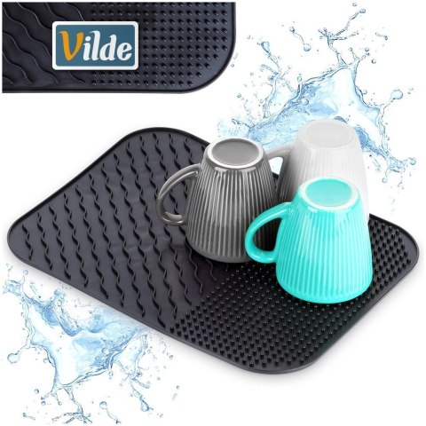 Mata do Suszenia Naczyń 34 x 26,5 cm Silikonowa Czarna z Rowkami VILDE