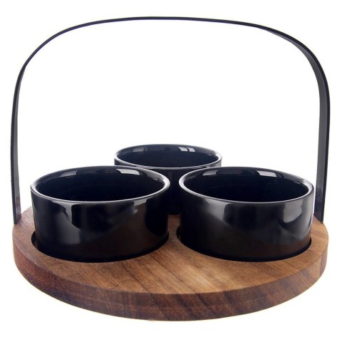 Miseczki na Przekąski BLACK 130 ml Ceramiczne 3 szt na tacy ORION