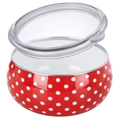 Miska Emaliowana TECKA 1 L z Pokrywką Czerwony Groszek do Zmywarki ORION