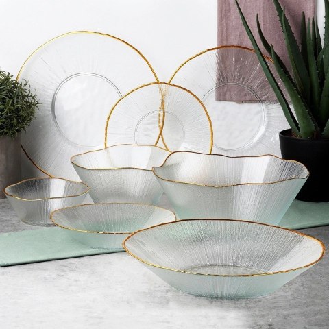 Miska Sałatkowa Stołowa 21 x 20 cm 1,2 L Szkło Złoty Rant VILDE