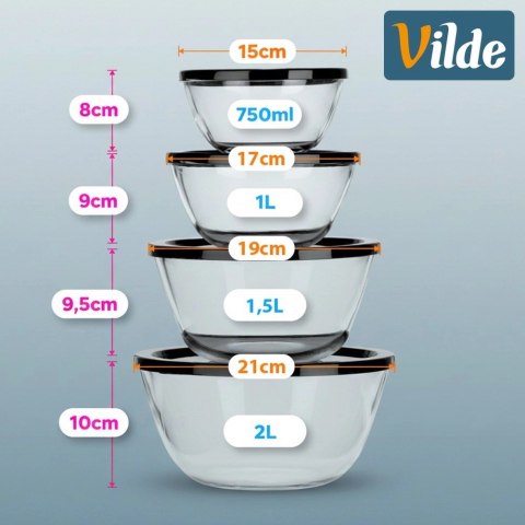 Miska szklana z pokrywką 750 ml / 1 l / 1,5 l / 2 l 4 szt.
