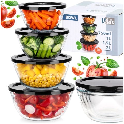 Miska szklana z pokrywką 750 ml / 1 l / 1,5 l / 2 l 4 szt.