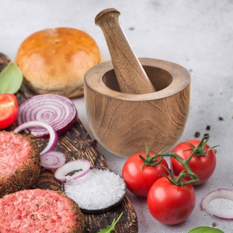 Moździerz do Ucierania Przypraw Drewniany z Tłuczkiem ORION 13,5x13,5x10cm