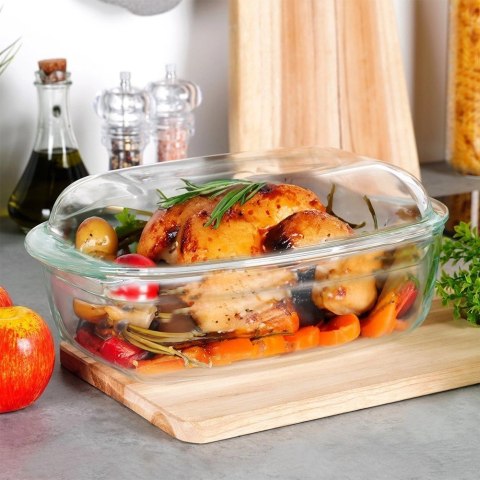 Naczynie Żaroodporne do Zapiekania z Pokrywką Szklane Solidne VILDE 3+1,5 L