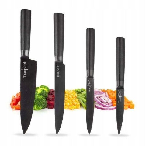 Nóż Kuchenny Tytanowo-Stalowy Czarny Długi Chef ORION