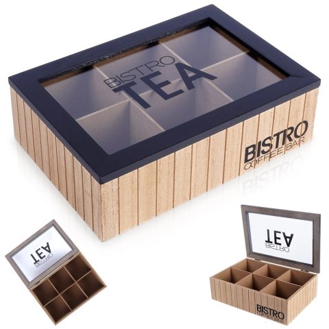 Organizer na Herbatę Drewniany 6 Komór VILDE Zamykany LOFT 24 x 16 cm