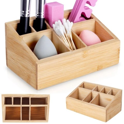 Organizer na Kosmetyki Bambusowy 17 x 10 x 8 cm ELEGANZA Siedem Przegródek