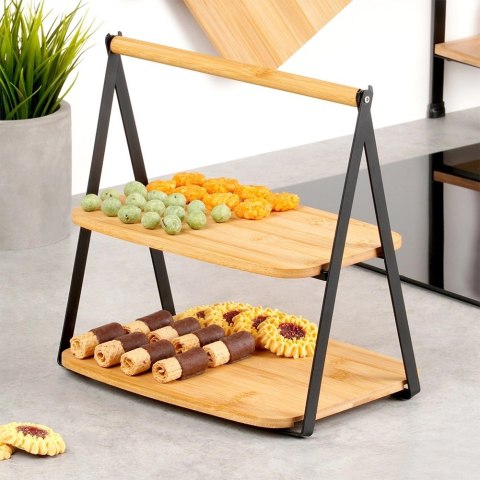 Patera Bambusowa 2-piętrowa 28 x 20 x 27,5 cm VILDE do Serów Przekąsek