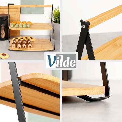 Patera Bambusowa 2-piętrowa 28 x 20 x 27,5 cm VILDE do Serów Przekąsek