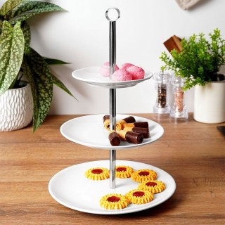 Patera Porcelanowa Biała 3-Piętrowa do Serwowania Przekąsek ORION 25,5 cm