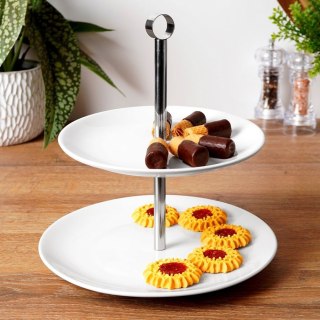 Patera Porcelanowa Biała Dwupoziomowa na Ciasta Dekoracyjna ORION 25 cm