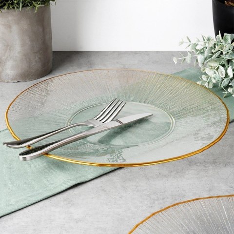 Patera Talerz Obiadowy Płytki Szkło Złoty VILDE 30 cm Kryształ