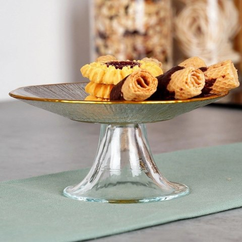 Patera na Tort Ciasto Przekąski Szklana na Nóżce Szklana ORION 15,5 cm