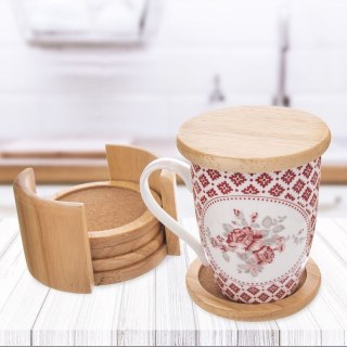 Podstawki pod Kubek Drewniane z Stojakiem ORION 6 szt.