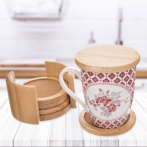 Podstawki pod Kubek Drewniane z Stojakiem ORION 6 szt.