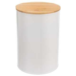 Pojemnik Kuchenny na Żywność Metalowy Biały z Bambusową Pokrywką ORION 1,3l