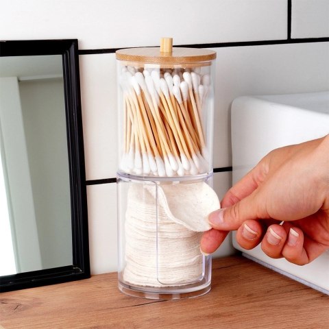 Pojemnik Patyczki Płatki 2-Poziomowy Bambus 7 x 18,5 cm VILDE z Podajnikiem