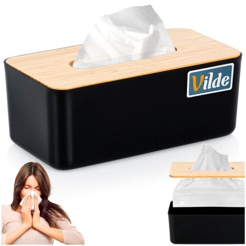 Pojemnik na Chusteczki Czarny Bambus 24 x 13 x 9,5 cm z Drewnianą Pokrywą